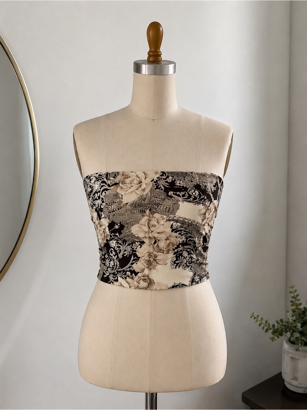 St John Silk Y2K Scarf Chocolate Brown Cream Floral Lace Print Oblong Wrap Roses